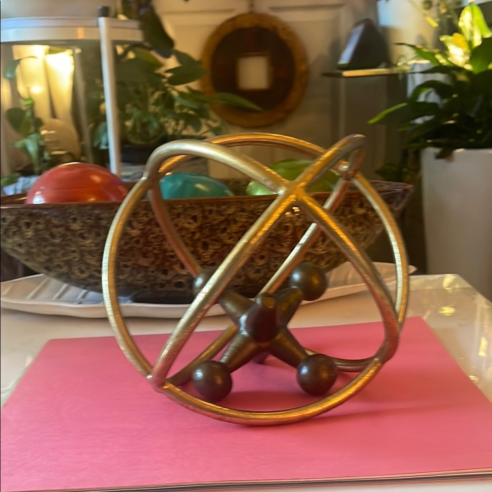 Gold and Brown Decorative Orb Sculpture